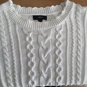 Aqua White Cable Knit Sweater (Size Large)
